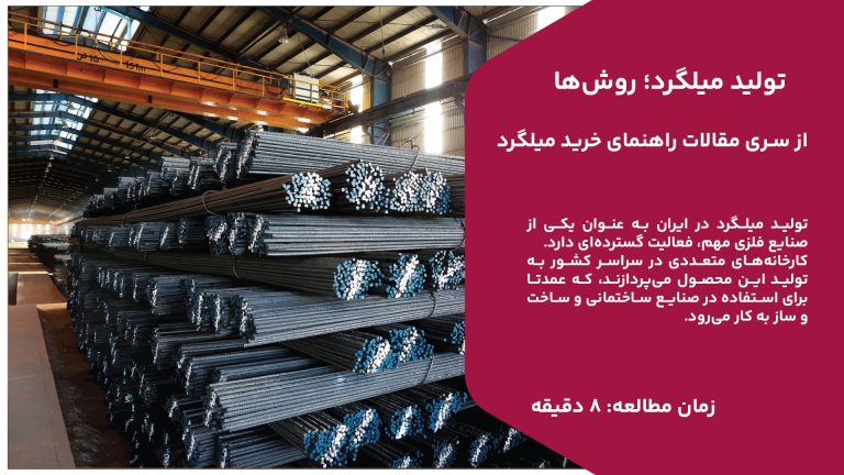 تولید میلگرد در ایران به عنوان یکی از صنایع فلزی مهم، فعالیت گسترده‌ای دارد. کارخانه‌های متعددی در سراسر کشور به تولید این محصول می‌پردازند، که عمدتا برای استفاده در صنایع ساختمانی و ساخت و ساز به کار می‌رود