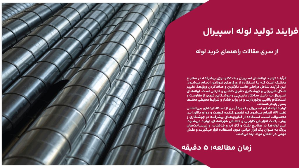 فرآیند تولید لوله‌های اسپیرال یک تکنولوژی پیشرفته در صنایع مختلف است که با استفاده از ورق‌های فولادی انجام می‌شود. این فرآیند شامل مراحلی مانند بازکردن و صاف‌کردن ورق‌ها، تغییر شکل مارپیچی و جوشکاری دقیق داخلی و خارجی است. لوله‌های اسپیرال به دلیل ساختار مارپیچی و جوشکاری قوی، از مقاومت و استحکام بالایی برخوردارند و در برابر فشار و شرایط محیطی مختلف بسیار پایدار هستند. تولید لوله‌های اسپیرال با بهره‌گیری از استانداردهای بین‌المللی نظیر API انجام می‌شود که تضمین‌کننده کیفیت و دوام بالای این محصولات است. استفاده از فناوری‌های پیشرفته در جوشکاری و برش، باعث افزایش کارایی و کاهش هزینه‌های تولید می‌شود. این لوله‌ها در صنایع نفت و گاز، آب و فاضلاب، و زیرساخت‌های بزرگ به عنوان یک ابزار حیاتی مورد استفاده قرار می‌گیرند و نقش مهمی در انتقال مواد ایفا می‌کنند