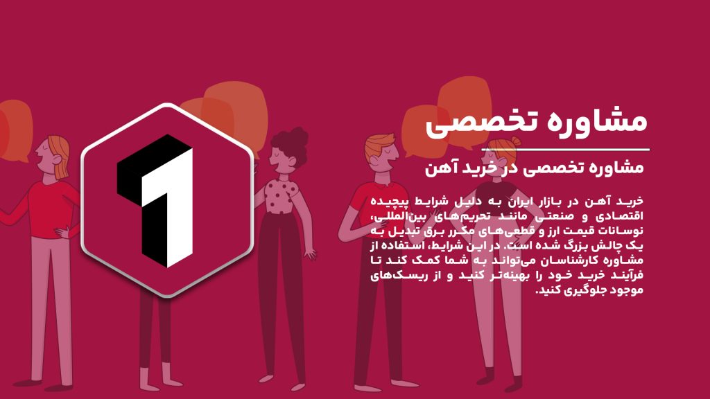 استفاده از مشاوره کارشناسان در خرید آهن در شرایط پیچیده بازار ایران به شما کمک می‌کند تا بهترین تصمیمات را بگیرید. با توجه به مشکلاتی مانند تحریم‌ها، نوسانات قیمت ارز و قطعی برق، مشاوران می‌توانند با ارائه اطلاعات دقیق و تحلیل بازار، به شما در خرید میلگرد و دیگر محصولات آهنی کمک کنند.